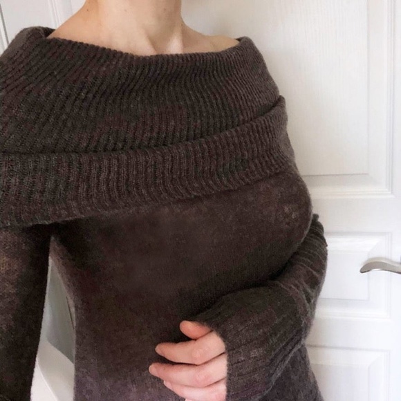 New! Cowl-Neck Knit Turtleneck Tunic Sweater / Dusty Deep Purple / Wool - Picture 2 of 10